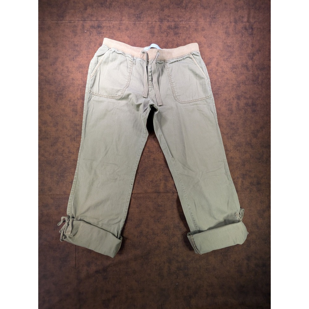Old Navy Khaki Taupe Ribbed Flex Waist Cotton Low Rise Convertible Capri Pants S - Picture 2 of 7
